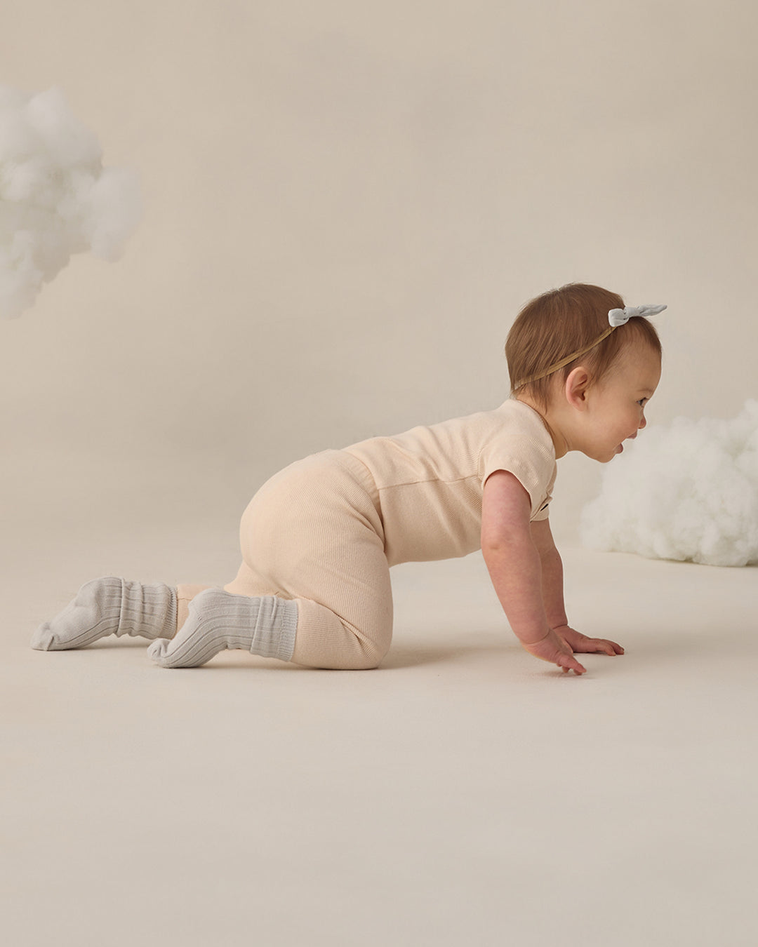 Ribbed Henley Bodysuit, Ecru