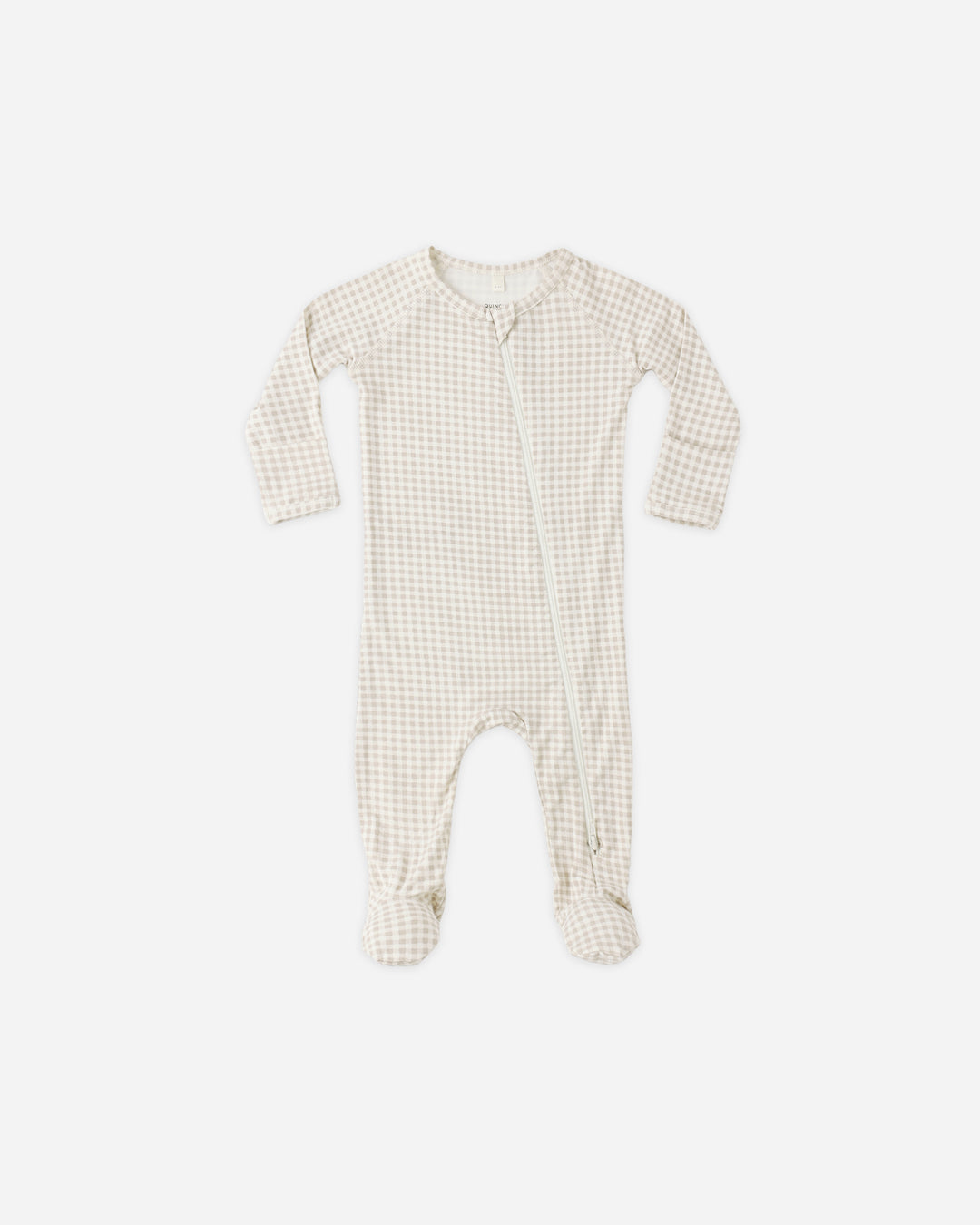 Bamboo Zip Footie, Oat Gingham