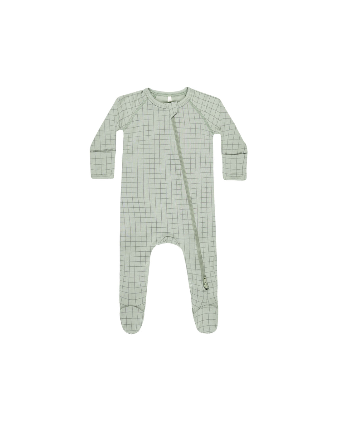 Bamboo Zip Footie, Sage Grid