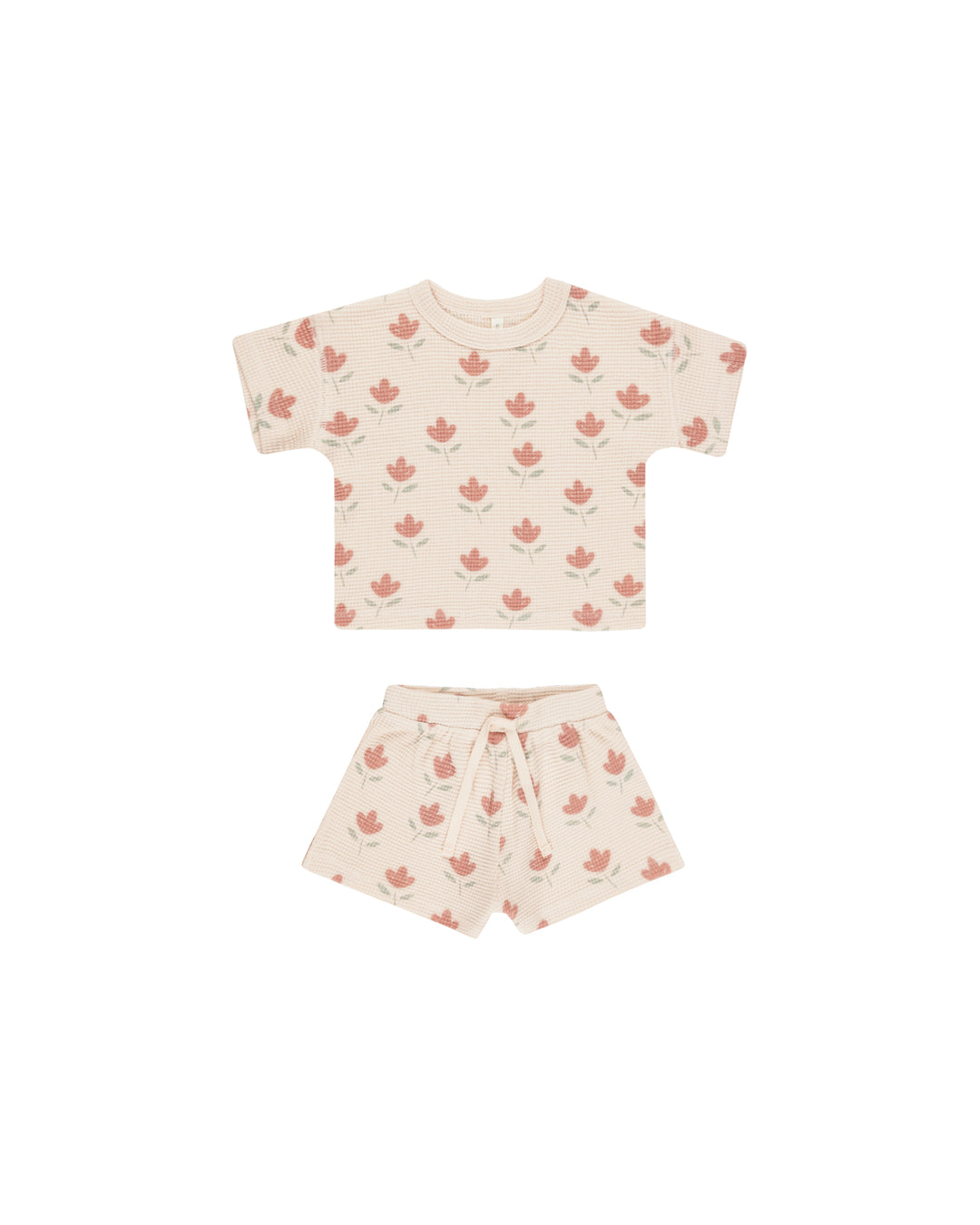 Waffle Tee + Short Set, Tulips