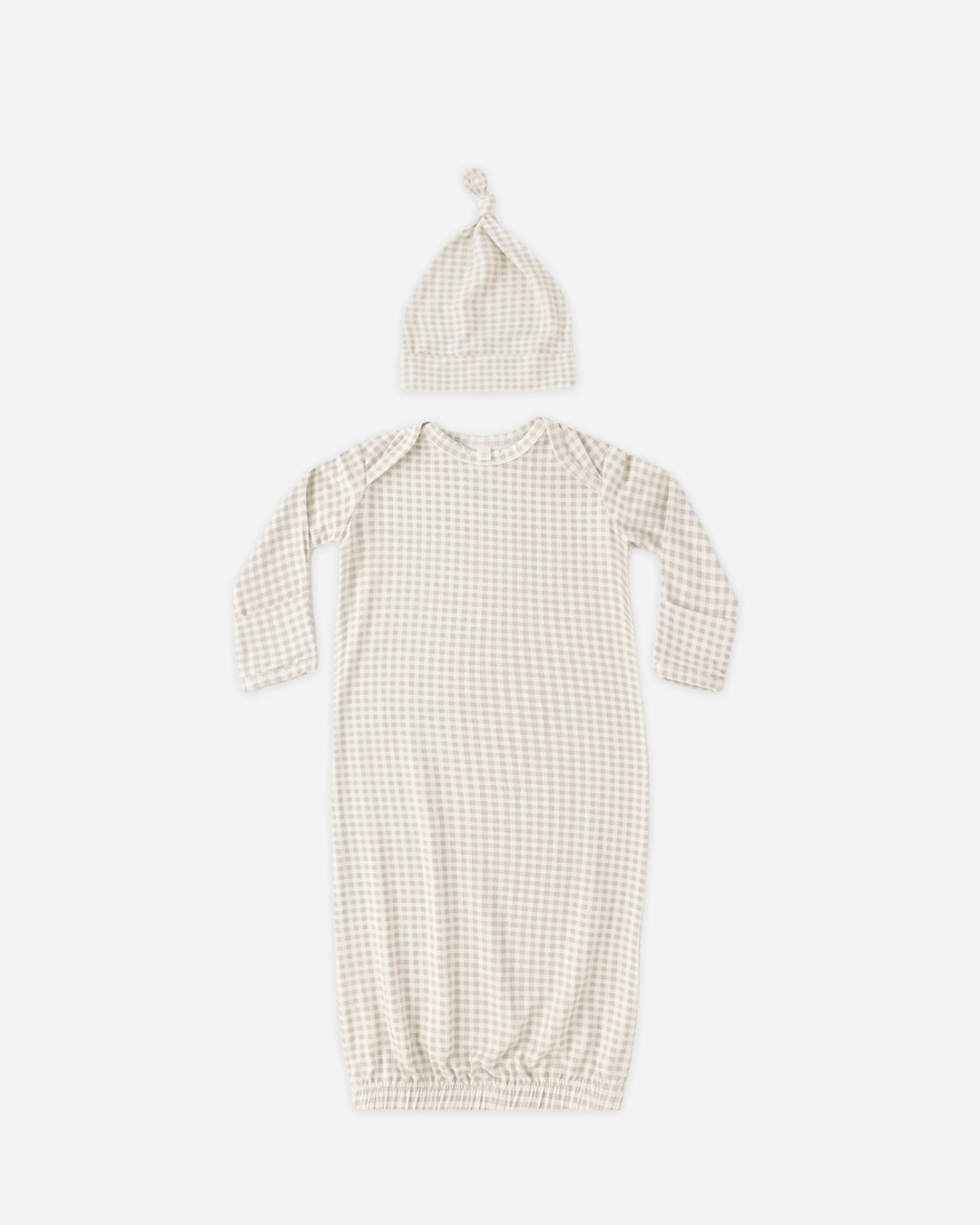 Bamboo Baby Gown + Hat Set, Oat Gingham