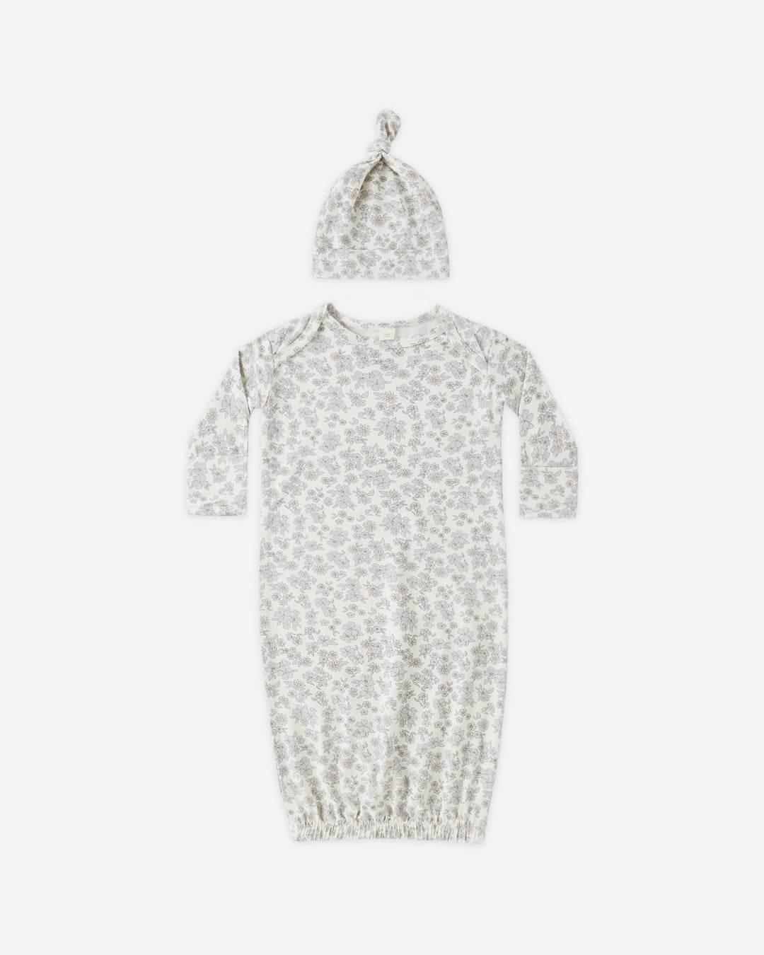 Bamboo Baby Gown + Hat Set, Blue Floral