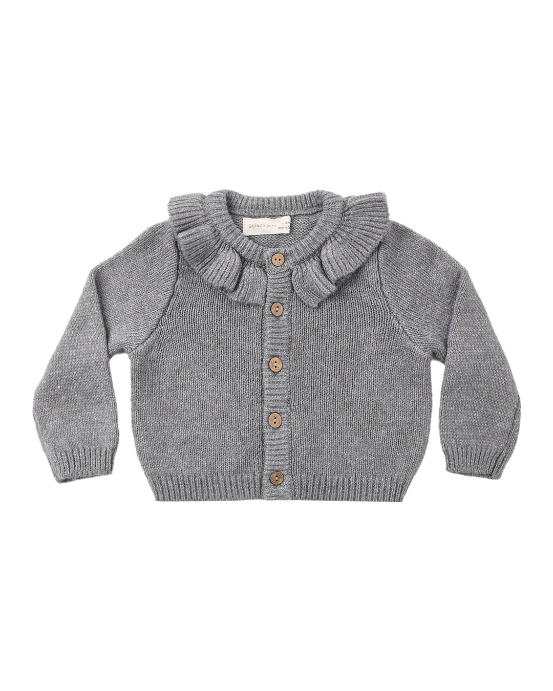 Ruffle Collar Cardigan, Heathered Slate