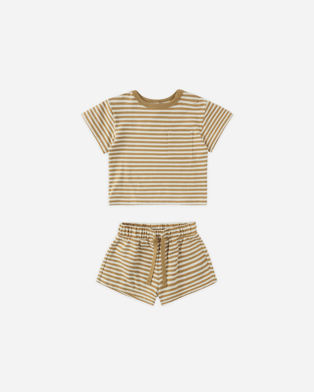 Boxy Pocket Tee + Short Set, Honey Stripe