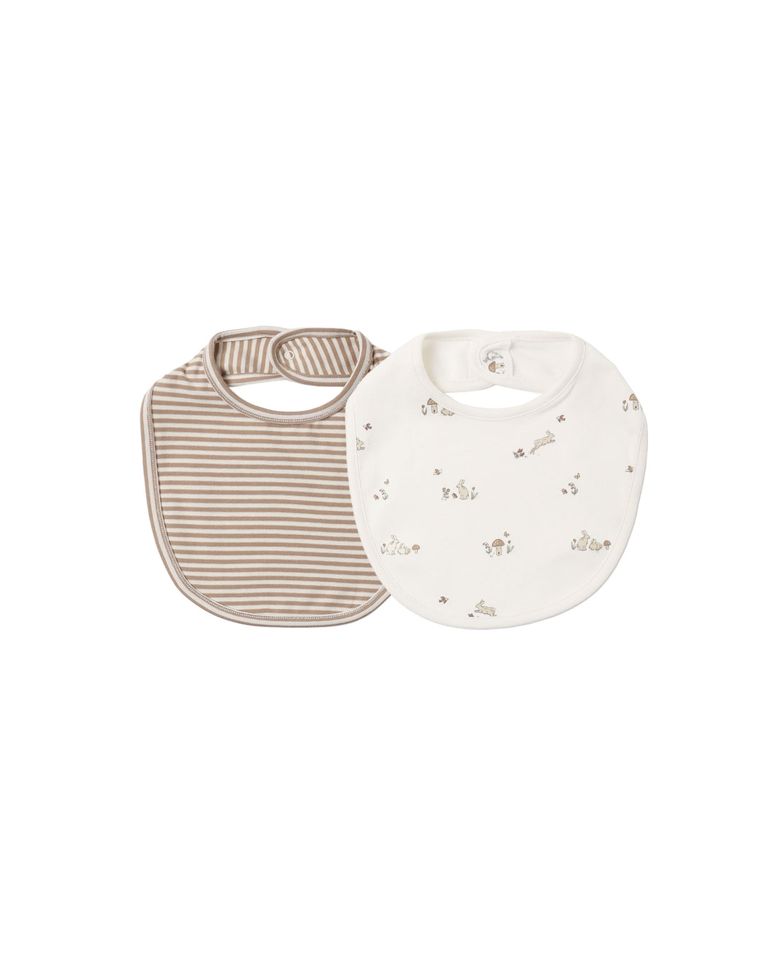 Jersey Snap Bib, 2 Pack Bunnies, Almond Stripe