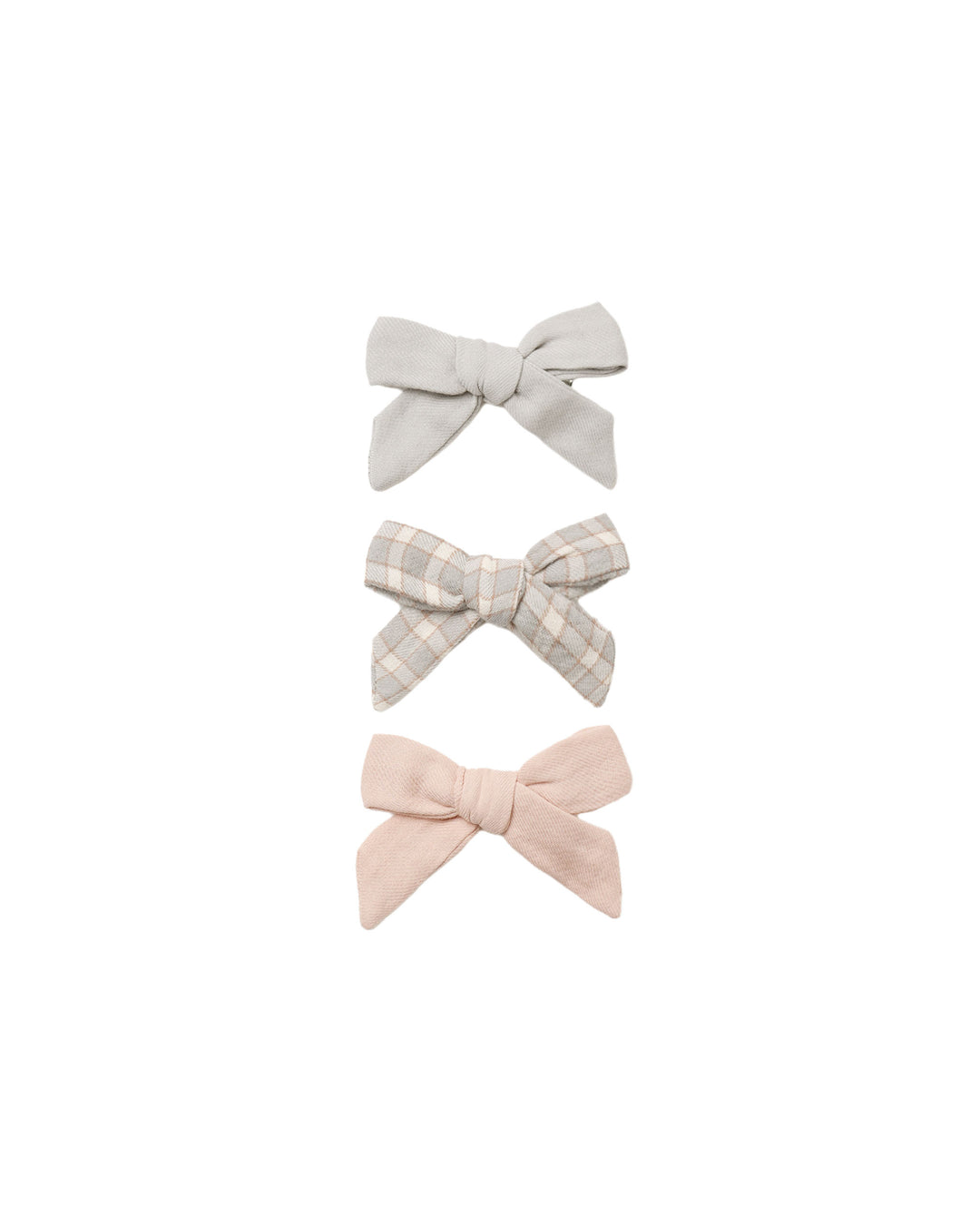 Bow w/ Clip, Set of 3, Cloud, Blue Gingham, Dusty Rose