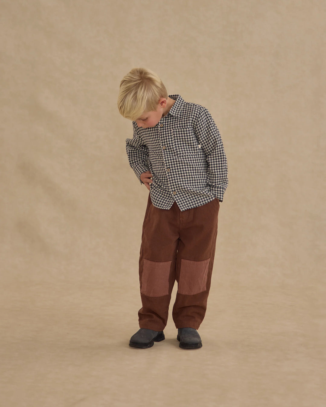 Collared L/S Shirt, Black Gingham
