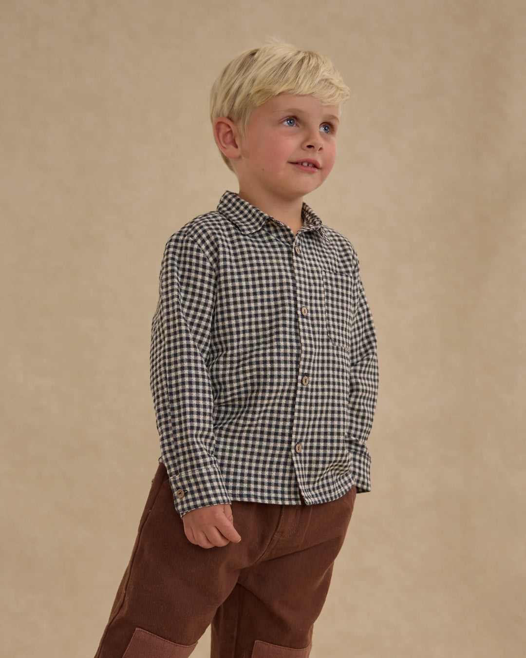 Collared L/S Shirt, Black Gingham