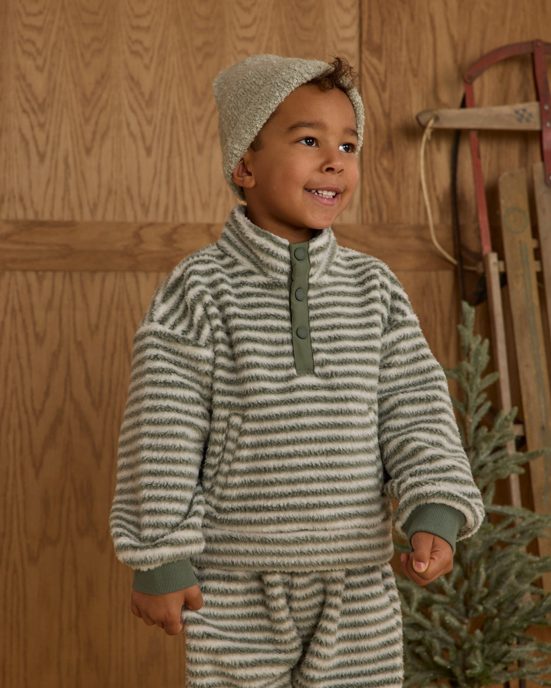 Snap Pullover, Evergreen Stripe