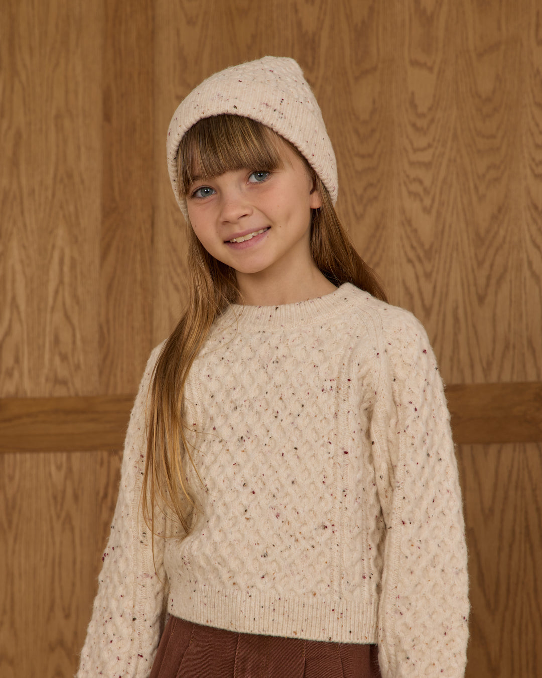 Cable Knit Sweater, Natural Speckled