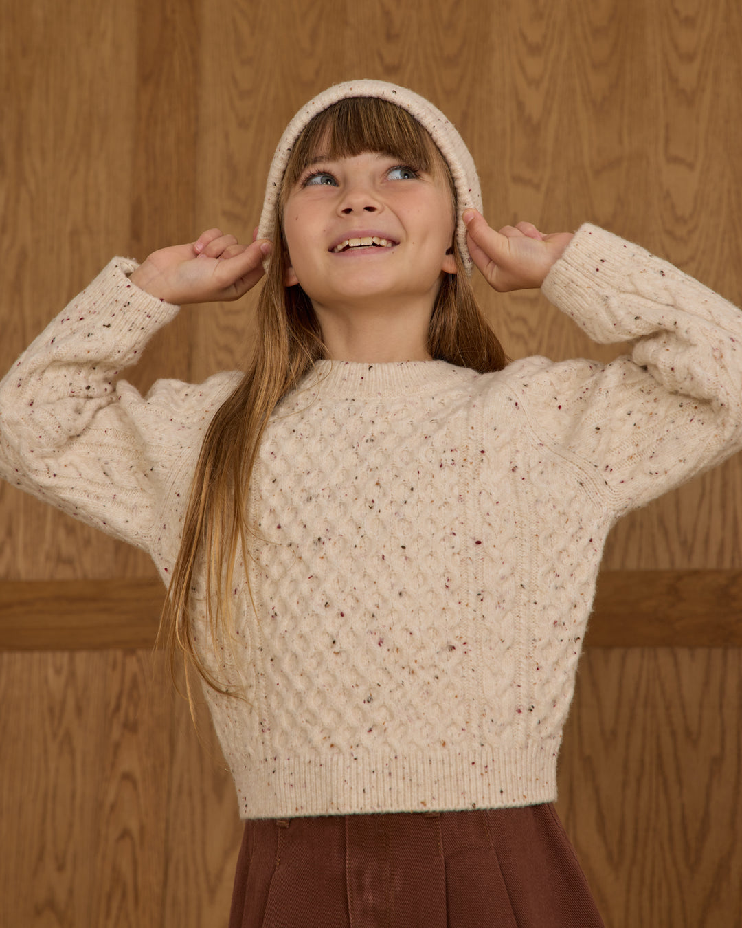 Cable Knit Sweater, Natural Speckled