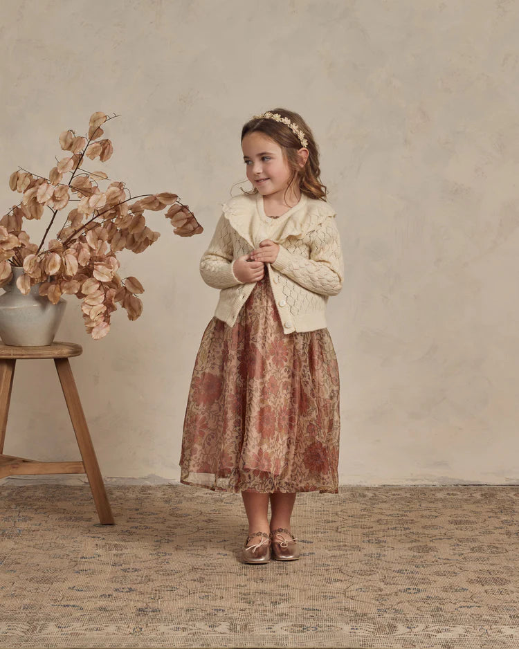 Ruffle Cardigan Sweater, Ecru