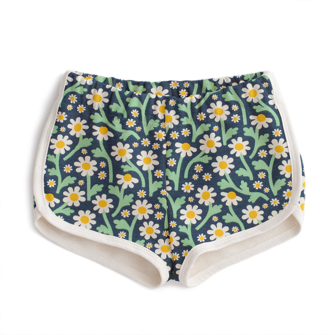 French Terry Shorts, Bold Daisies Navy