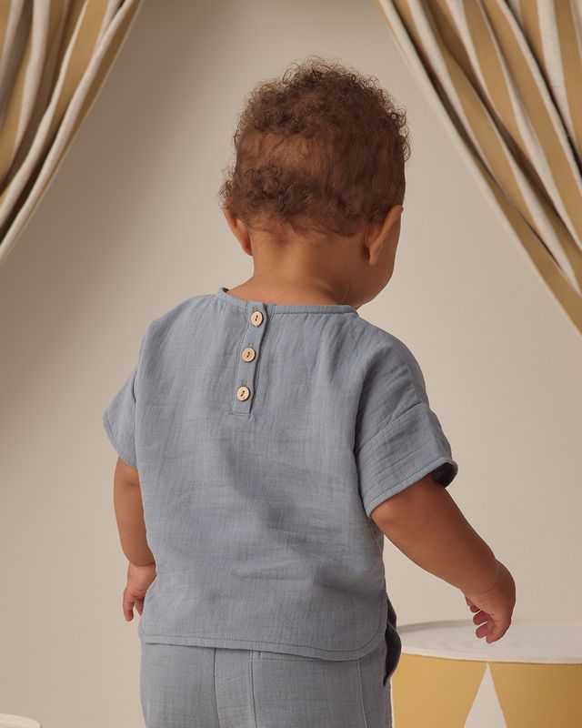 Woven Boxy Top, Ocean