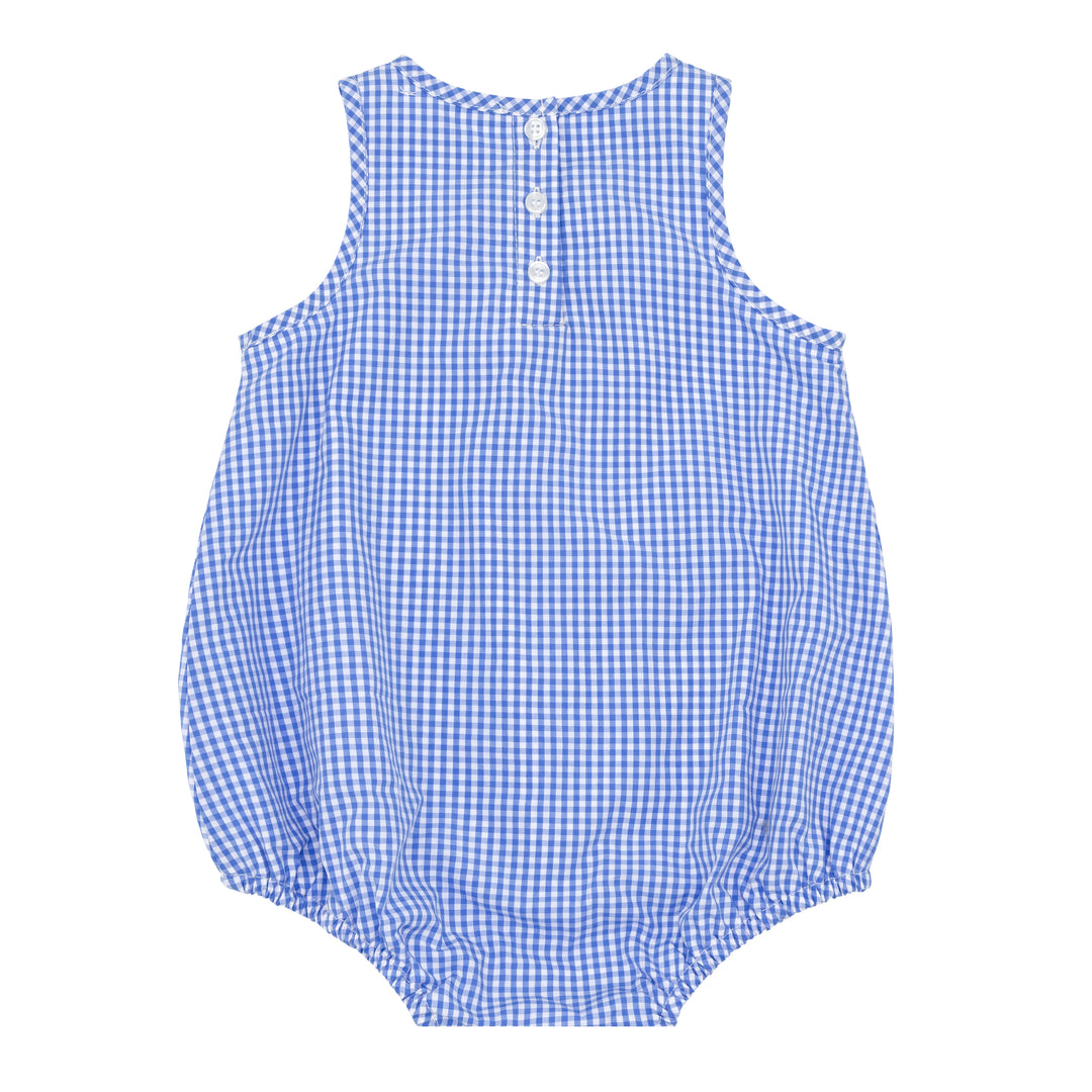 Bubble Romper, Blue Micro Gingham