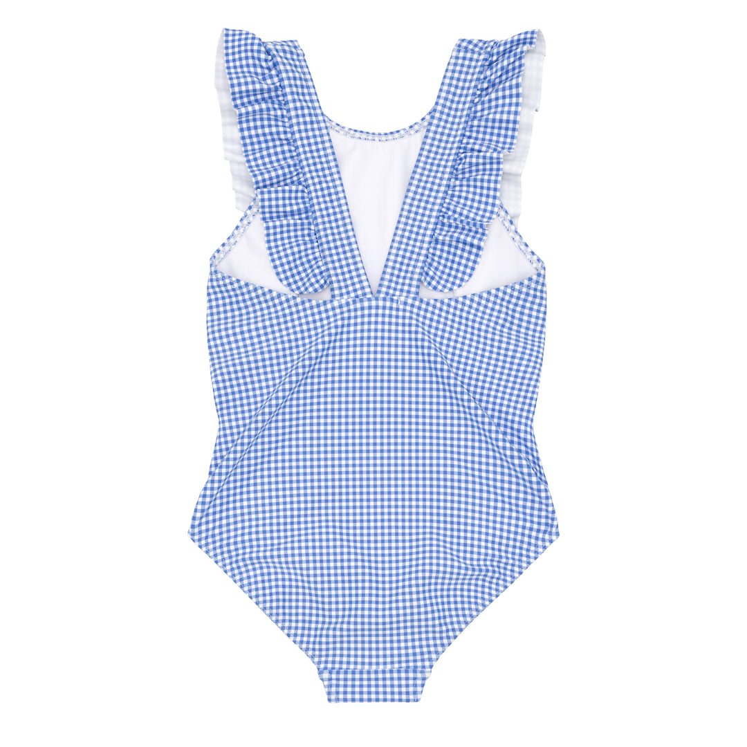 Ruffle One Piece, Blue Micro Gingham