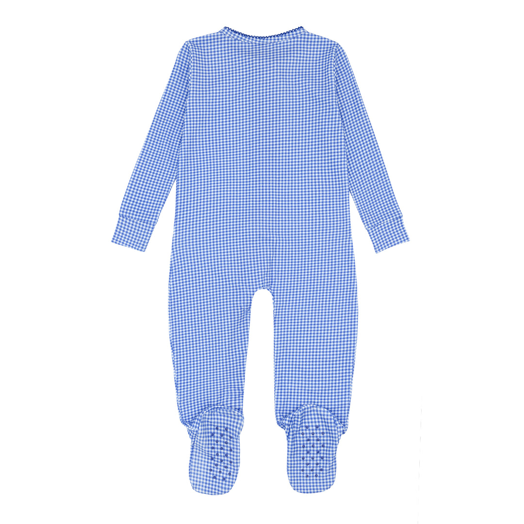 Pima Footie, Blue Micro Gingham