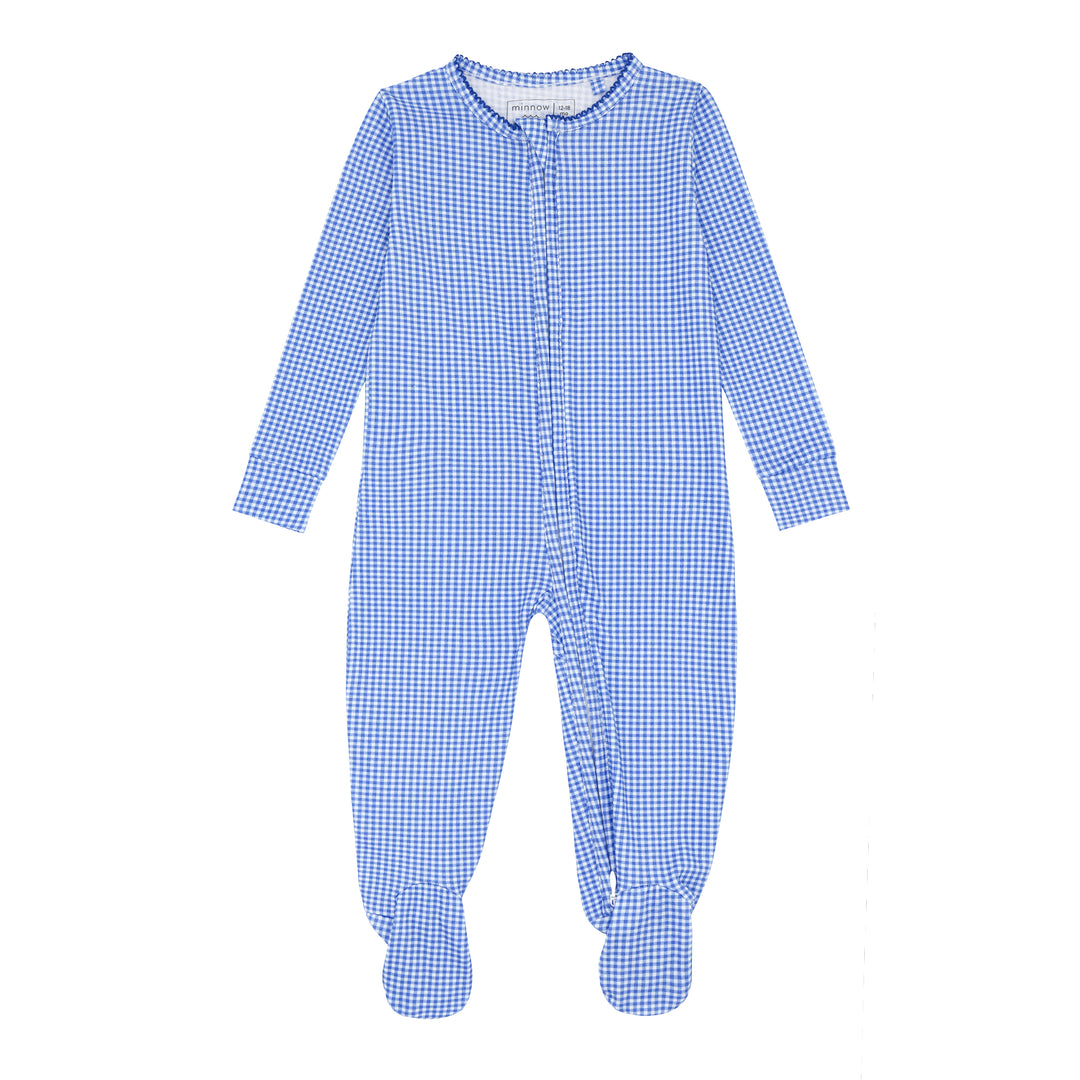 Pima Footie, Blue Micro Gingham