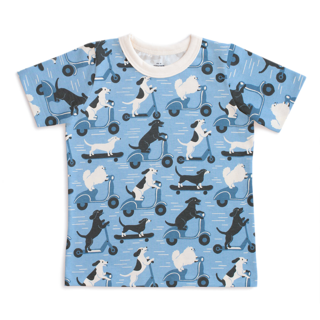 S/S Tee, Dogs on Scooters Blue