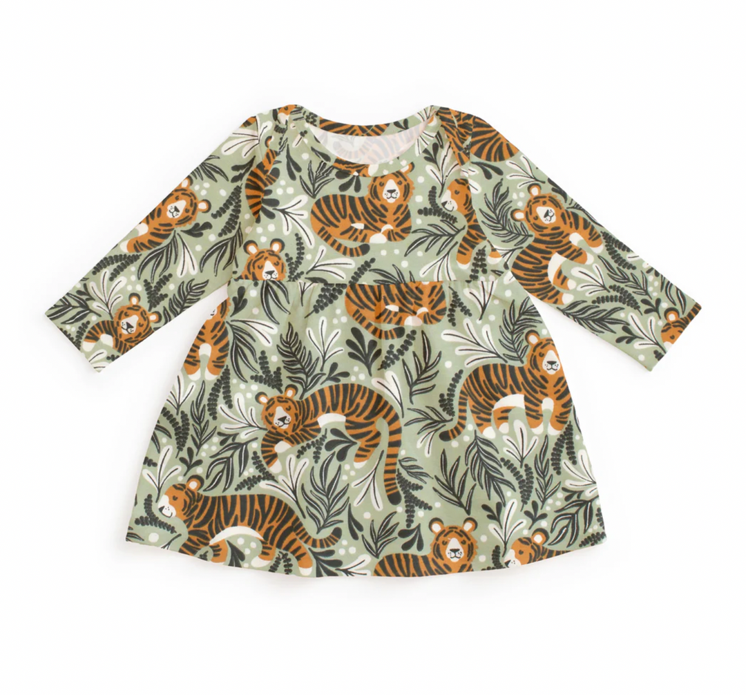 Lausanne Baby Dress, Dreaming Tigers Green