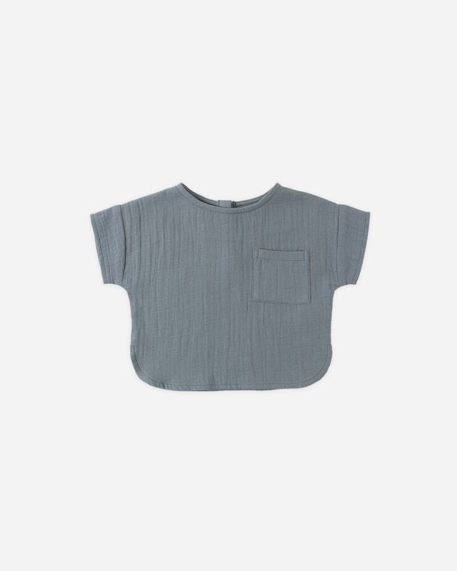 Woven Boxy Top, Ocean