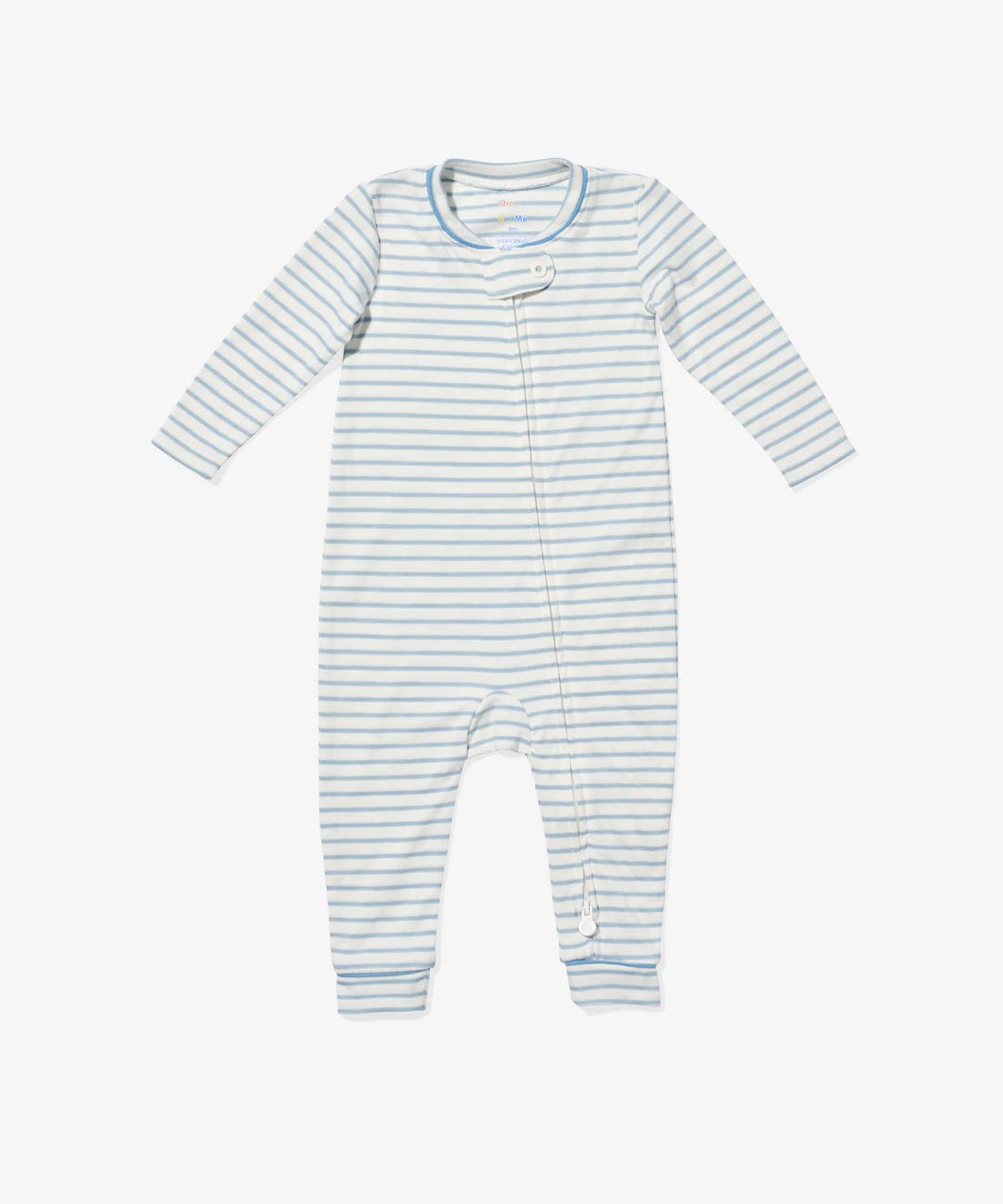 Ziggy Zip Romper, Dusty Blue Mini Stripe