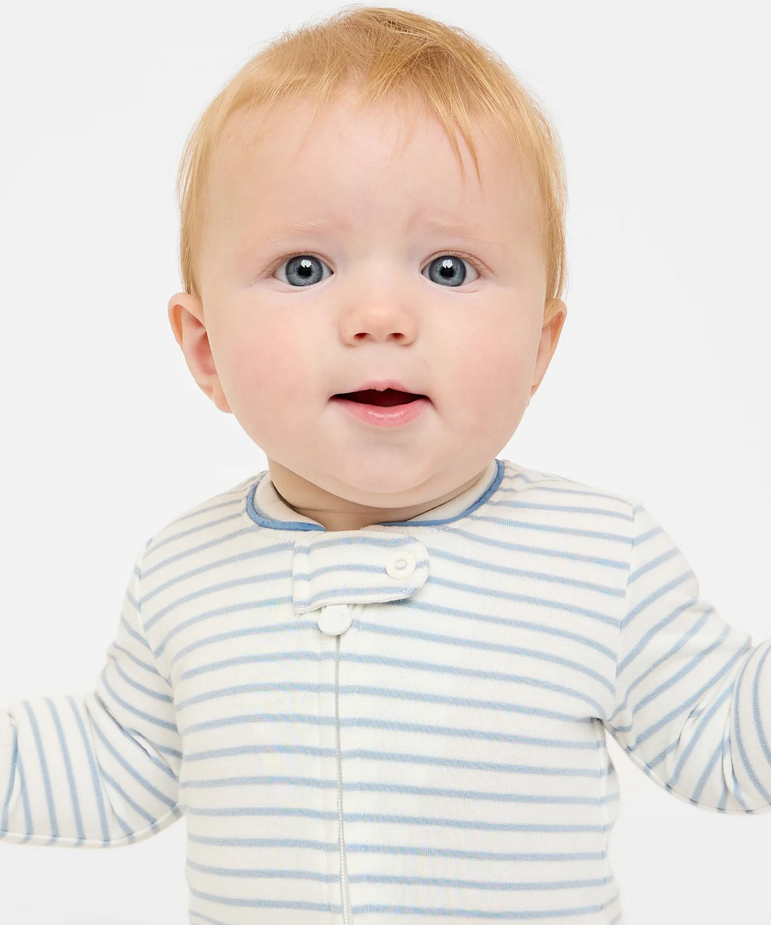 Ziggy Zip Romper, Dusty Blue Mini Stripe