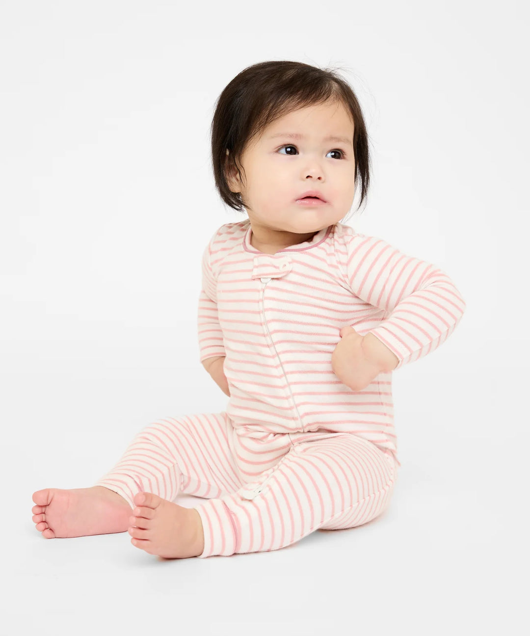 Ziggy Zip Romper, Dusty Rose Mini Stripe