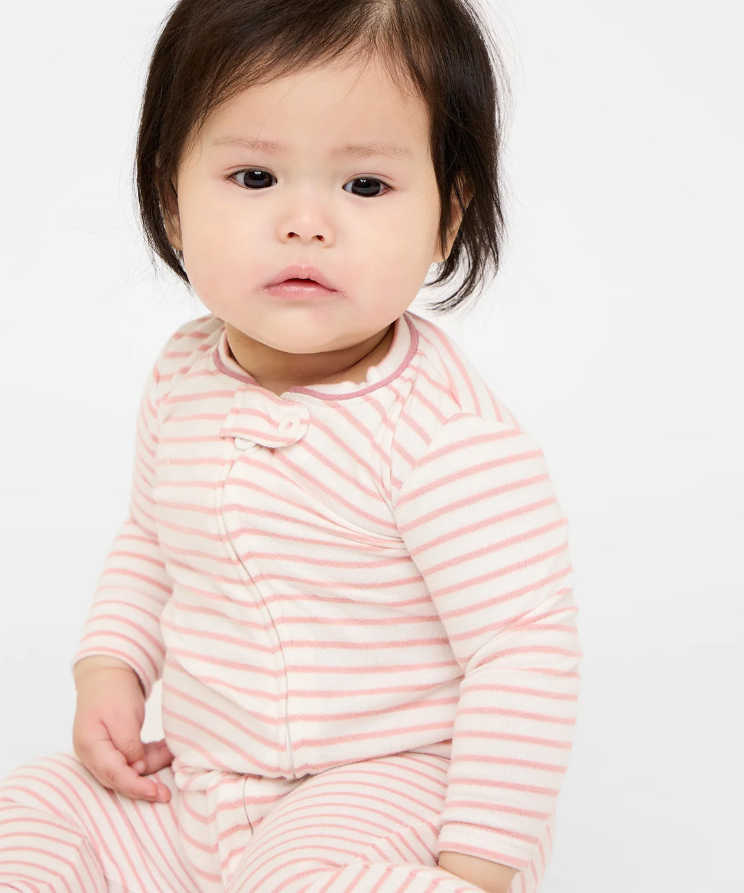 Ziggy Zip Romper, Dusty Rose Mini Stripe