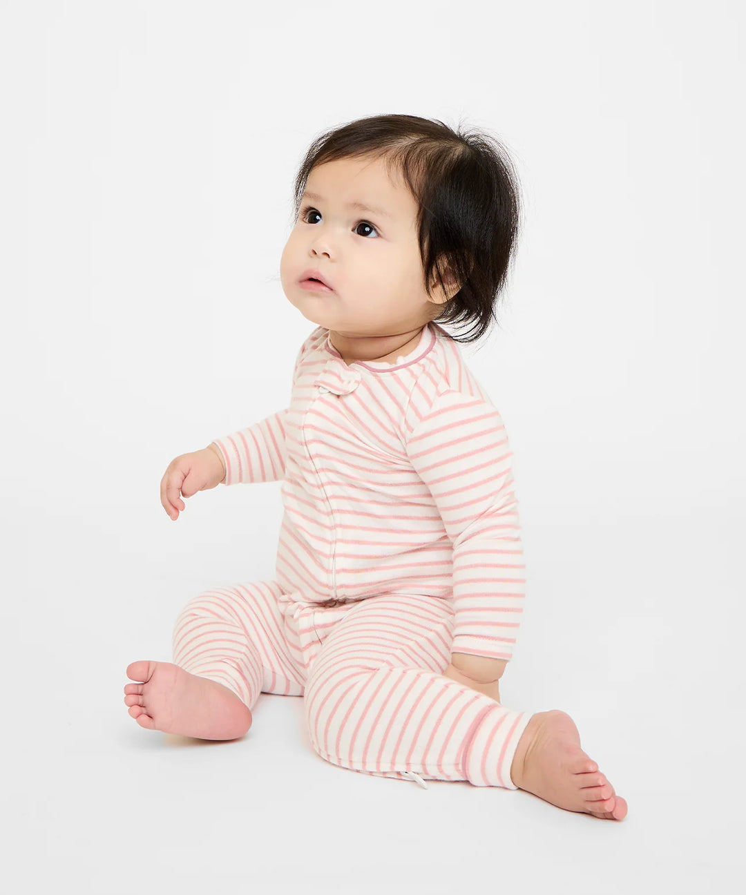 Ziggy Zip Romper, Dusty Rose Mini Stripe