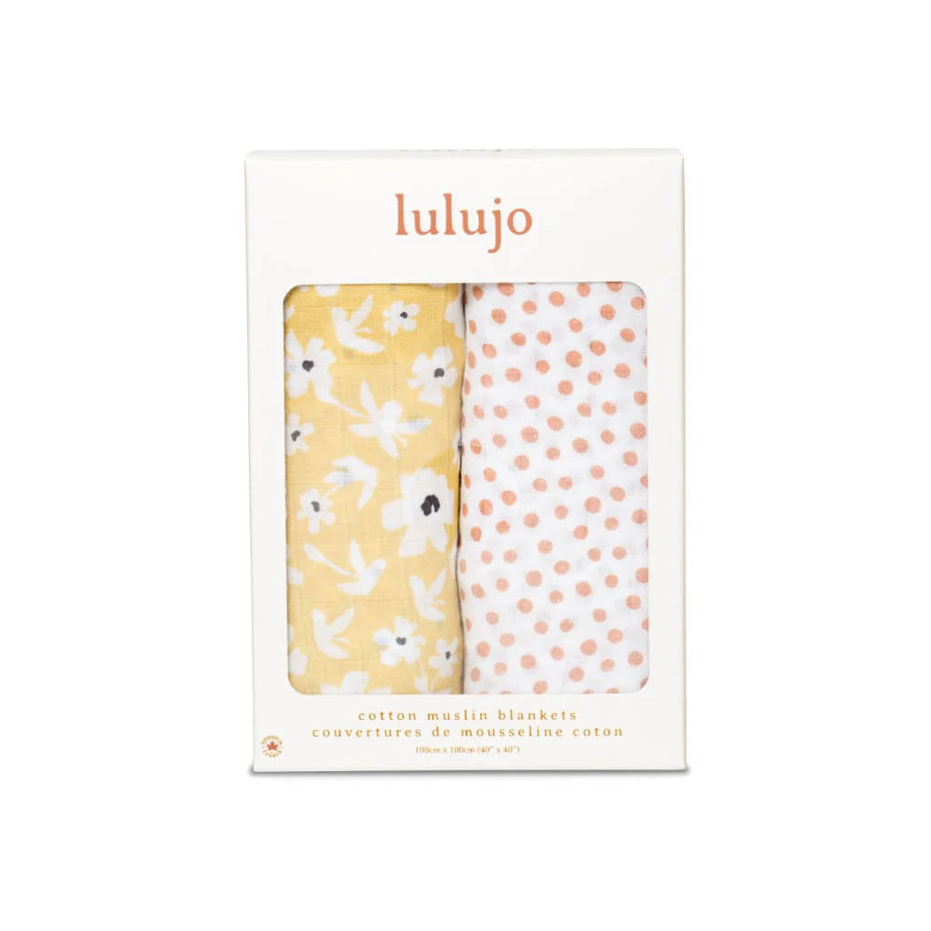 Cotton Swaddle 2 Pack, Yellow Wildflowers & Dots