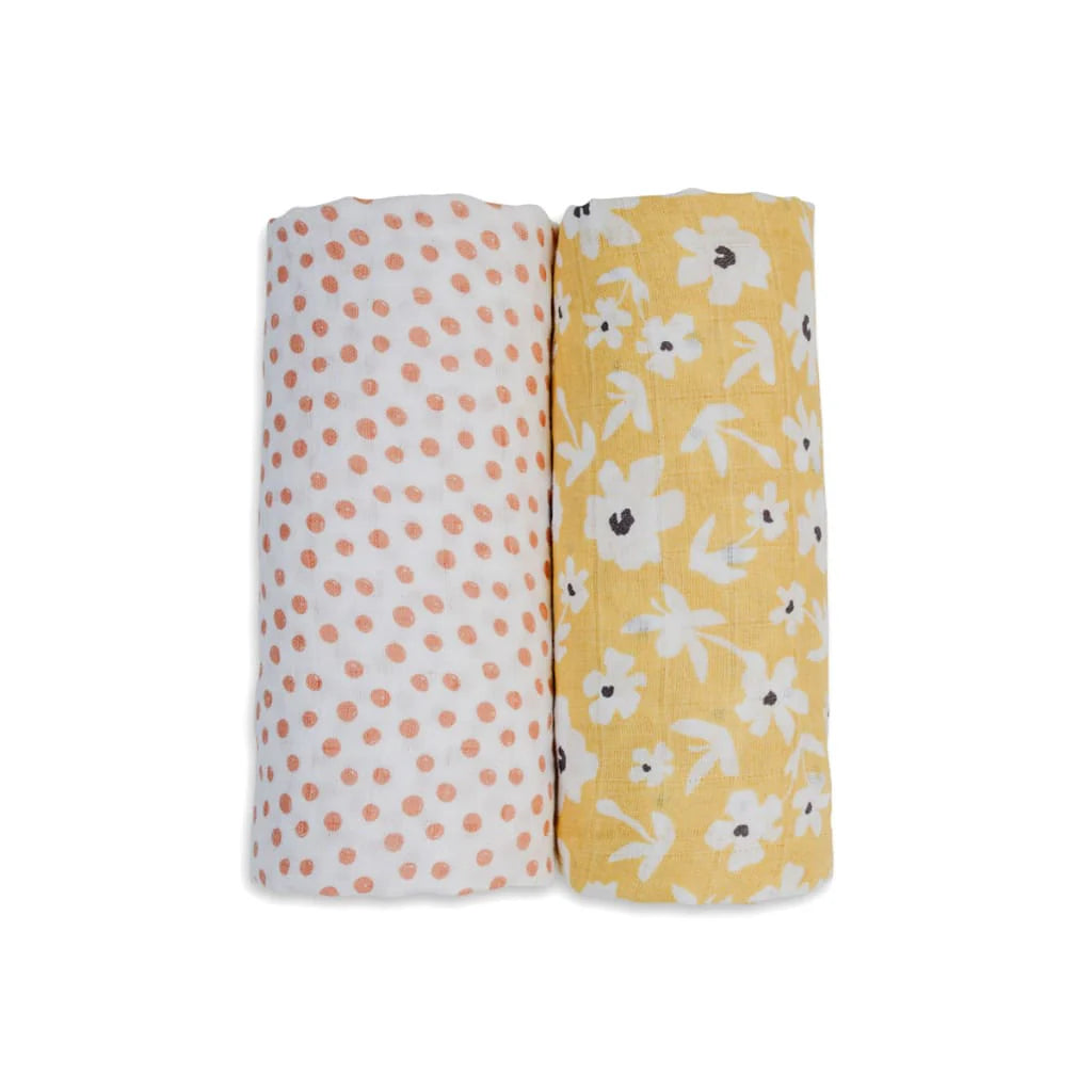 Cotton Swaddle 2 Pack, Yellow Wildflowers & Dots