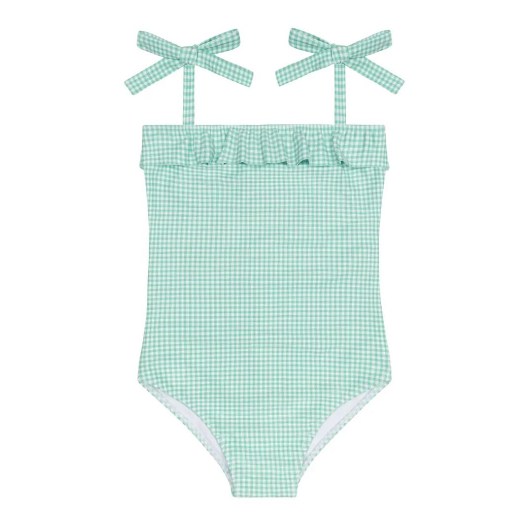 One Piece Ruffle Front Tie Strap, Gustavia Gingham