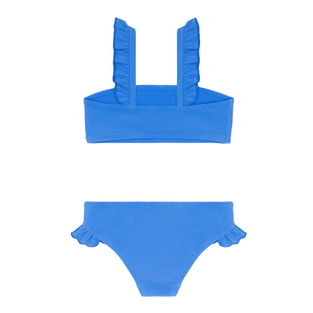 Ruffle Strap Bandeau Bikini, Deep Sea Blue Terry