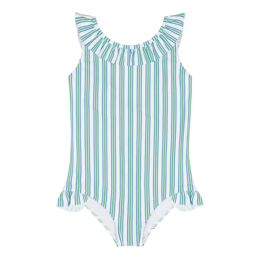 Ruffle Collar One Piece, Tamarin Stripe