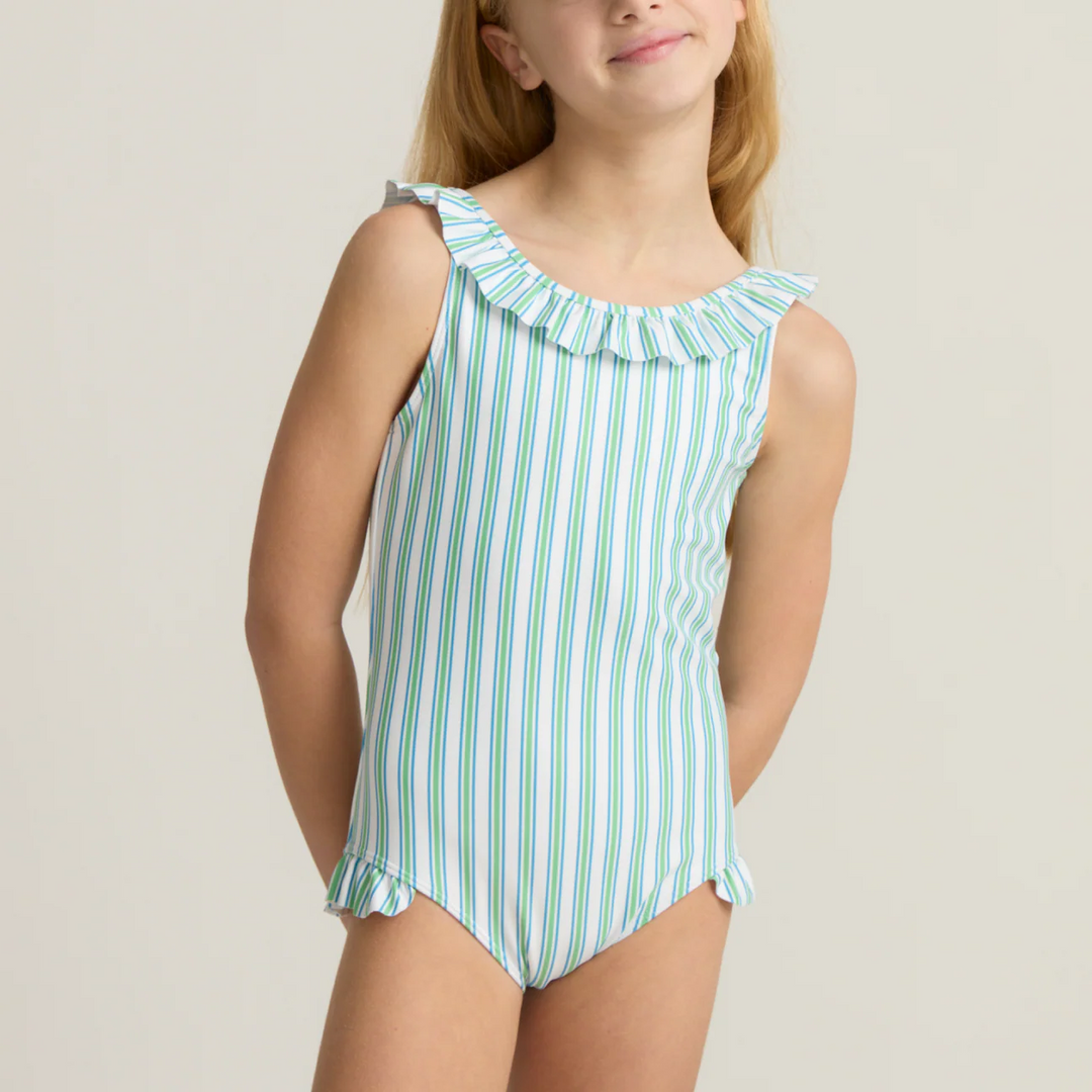 Ruffle Collar One Piece, Tamarin Stripe