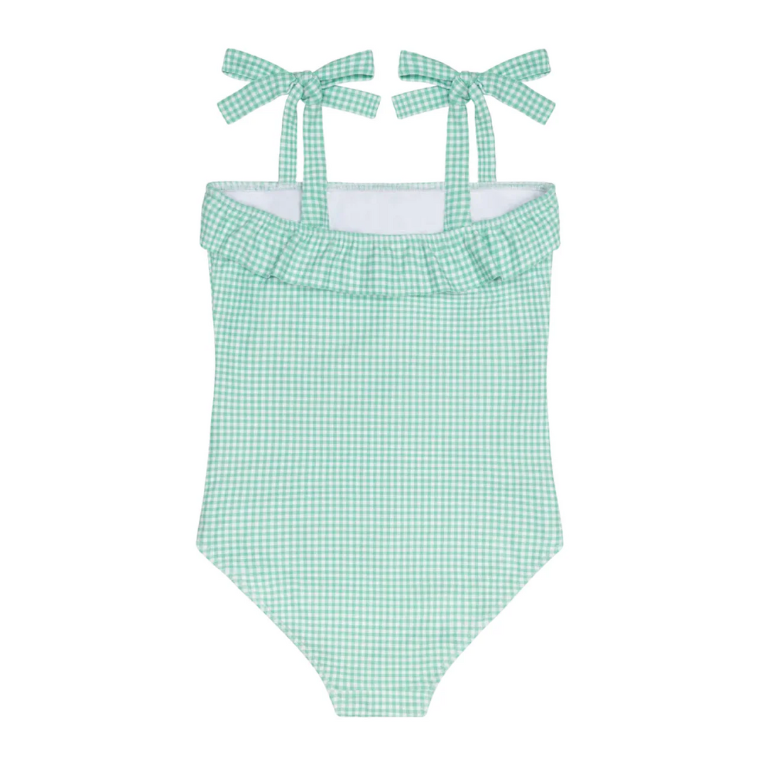 One Piece Ruffle Front Tie Strap, Gustavia Gingham