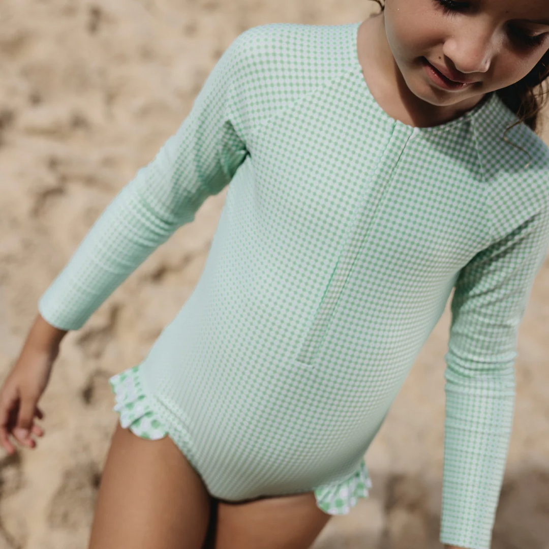 One Piece Front Zip Rashguard, Gustavia Gingham