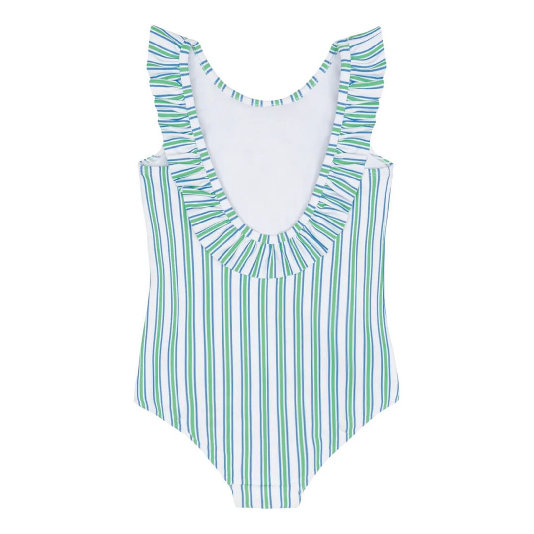 Ruffle Collar One Piece, Tamarin Stripe