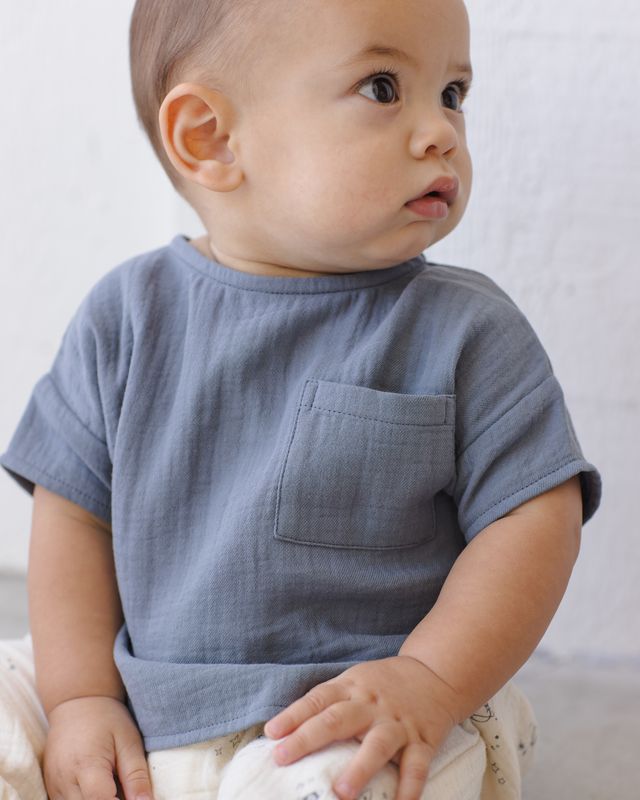 Woven Boxy Top, Ocean