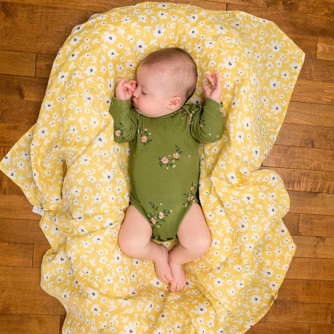 Cotton Swaddle 2 Pack, Yellow Wildflowers & Dots