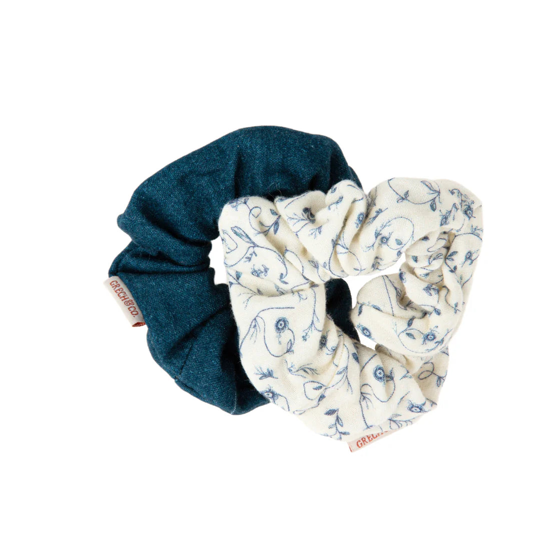 Hair Scrunchies Set of 2, Scandi Floral