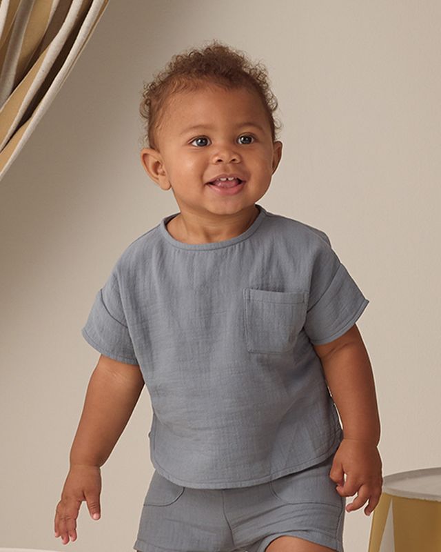 Woven Boxy Top, Ocean