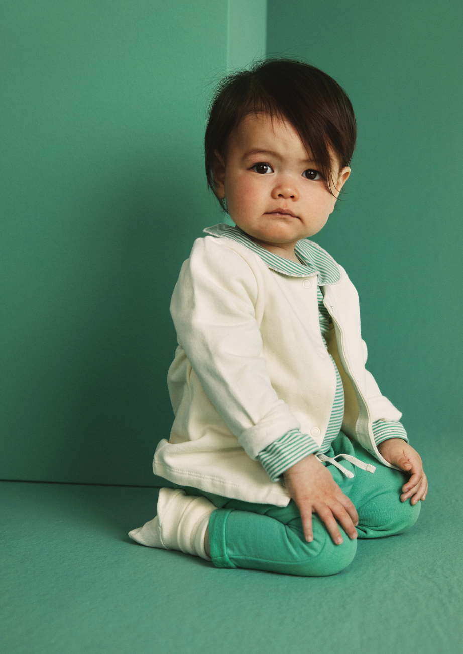 Baby Collar Onesie, Bright Green/Cream