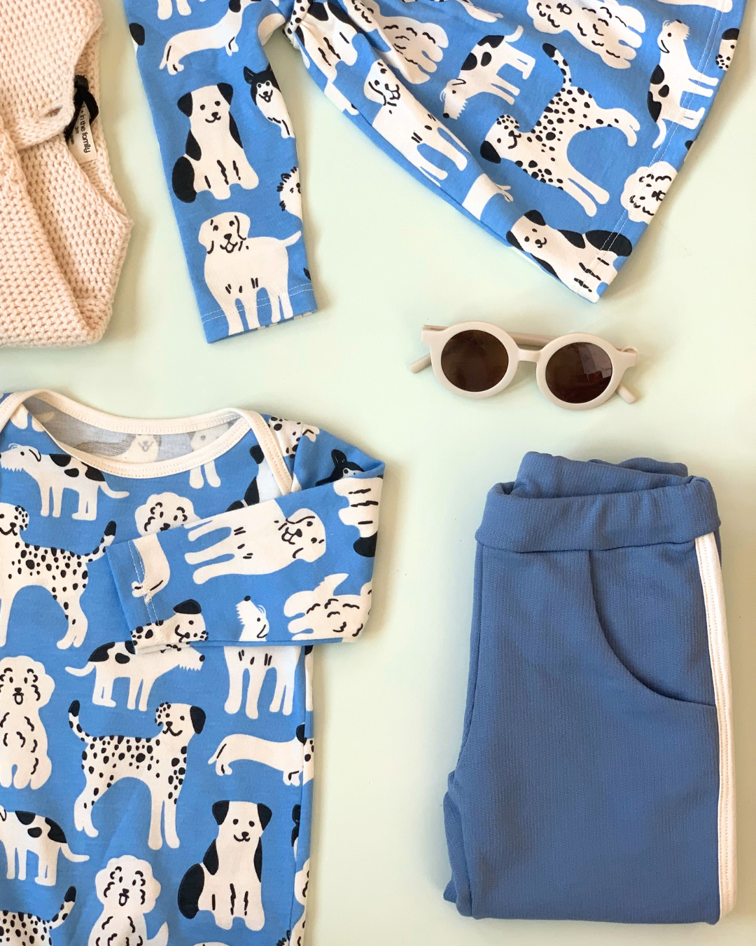 L/S Romper, Dog Parade Blue