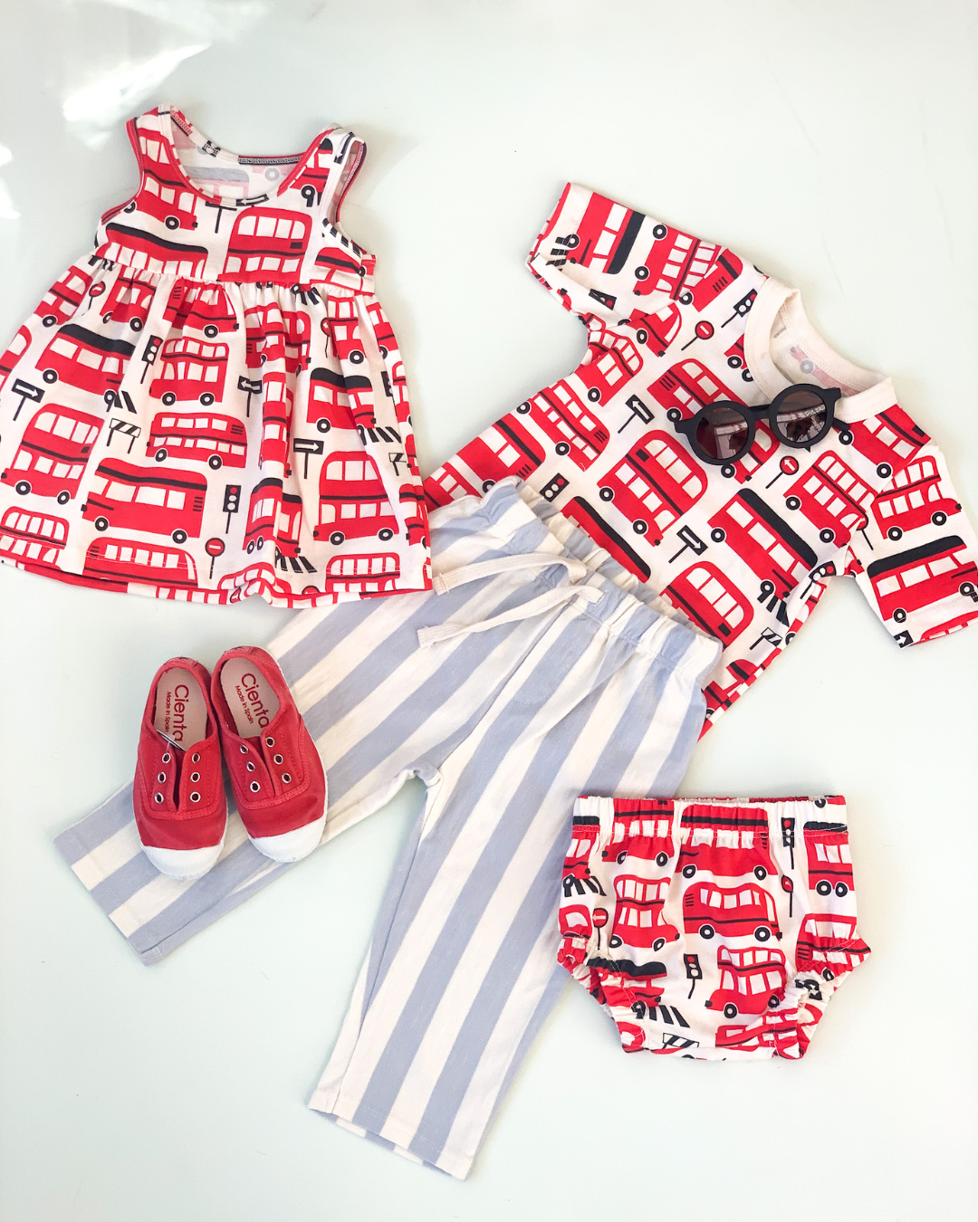 Alna Baby Dress, Double-Decker Buses Red