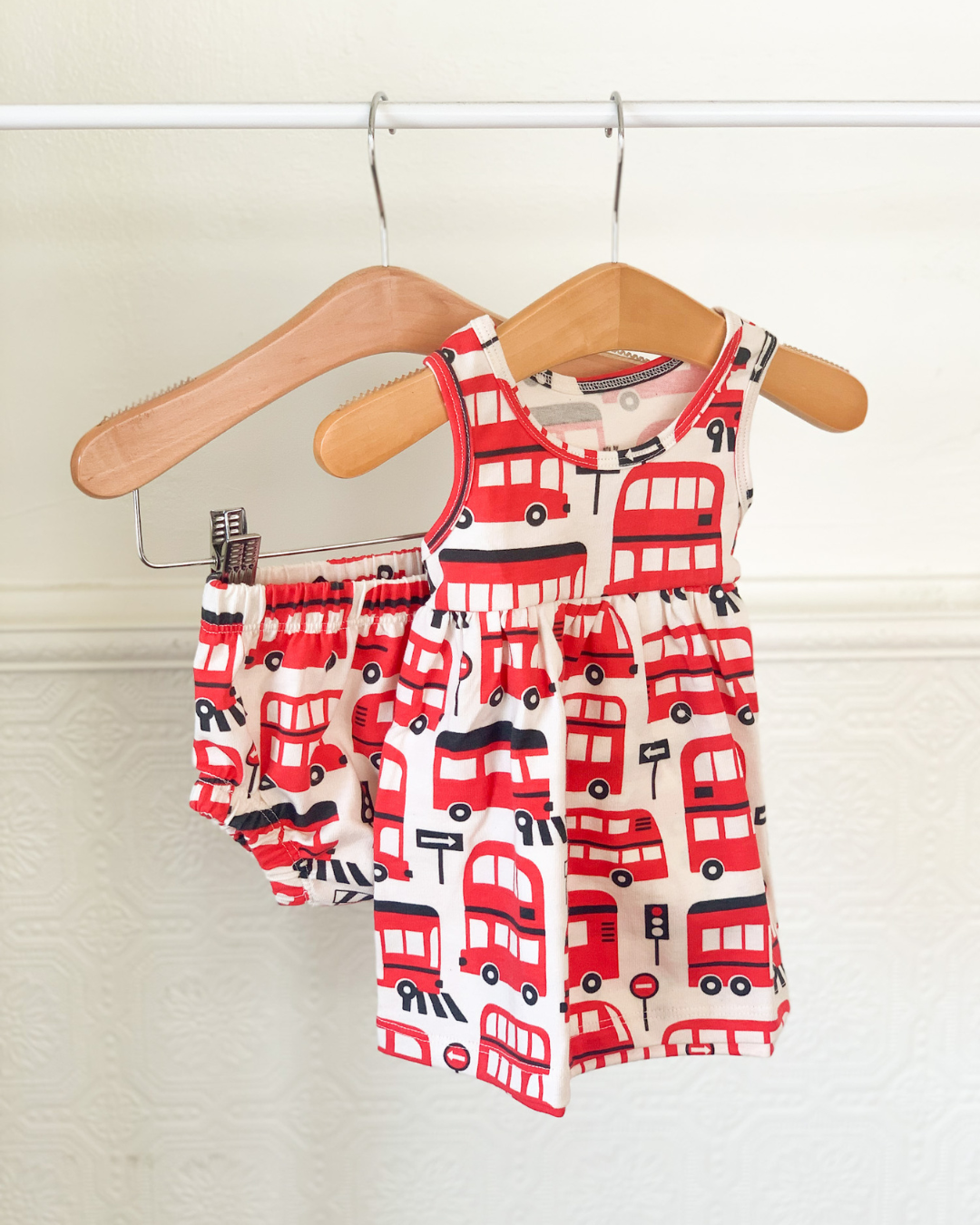 Alna Baby Dress, Double-Decker Buses Red