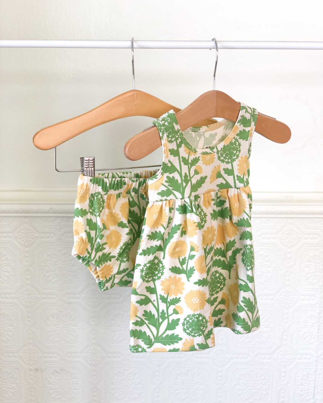 Alna Baby Dress, Dandelions Green & Yellow