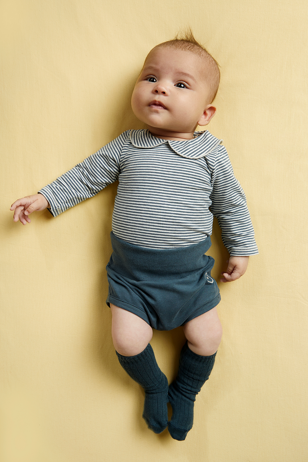 Baby Onesie with Collar, Blue Grey / Cream Stripe