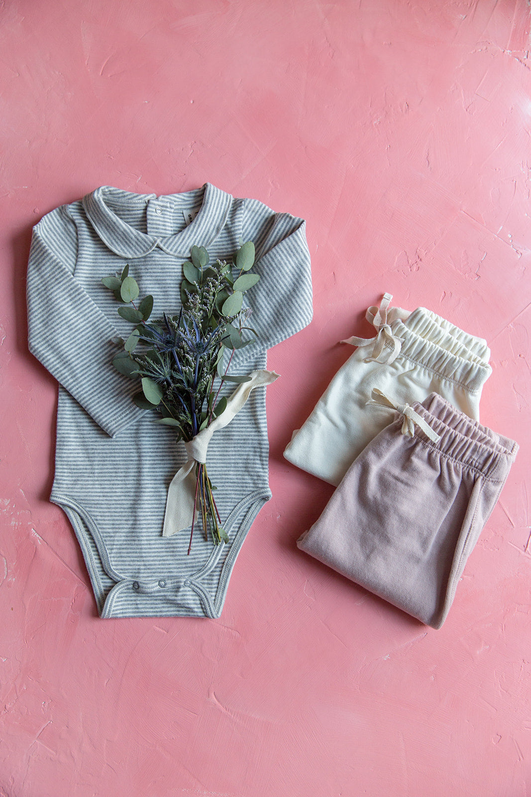 Baby Collar Onesie, Grey Melange/Cream